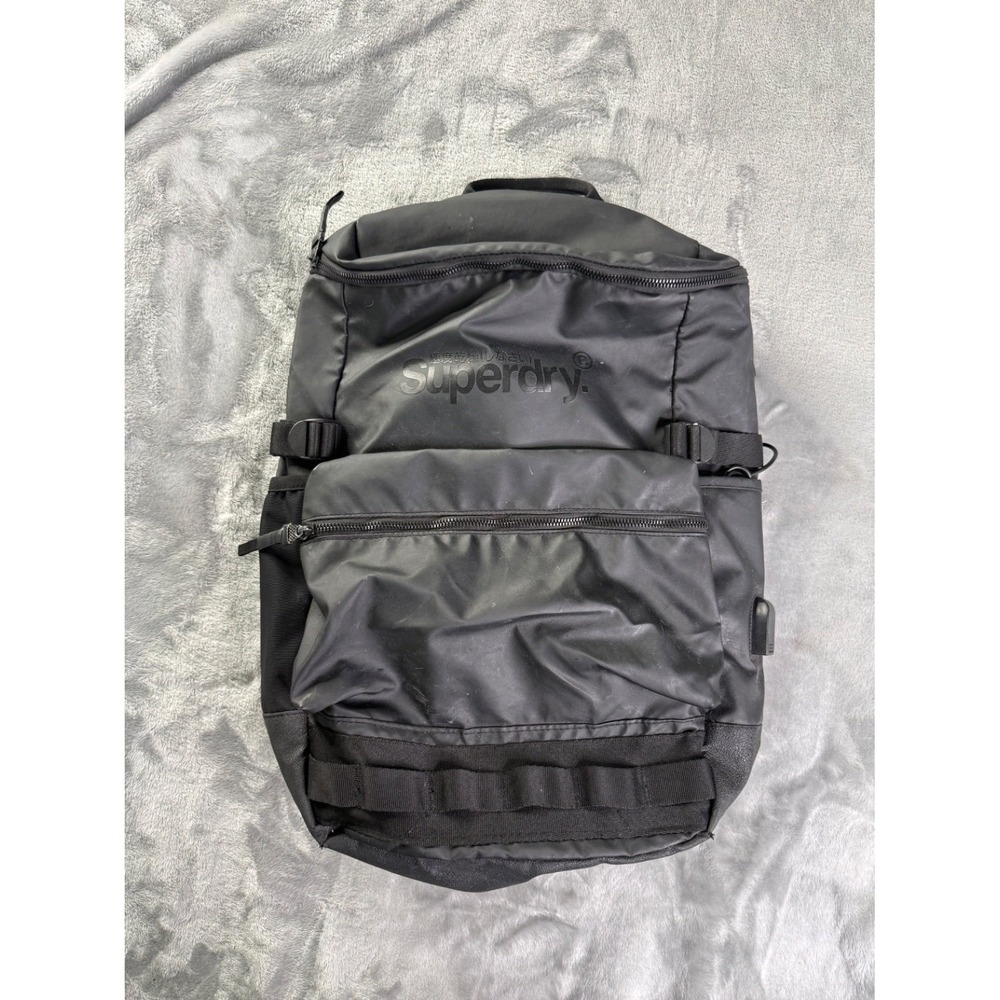 Superdry Tarp Backpack Mens Black Coated Matte Tactical Commuter Bag Laptop
